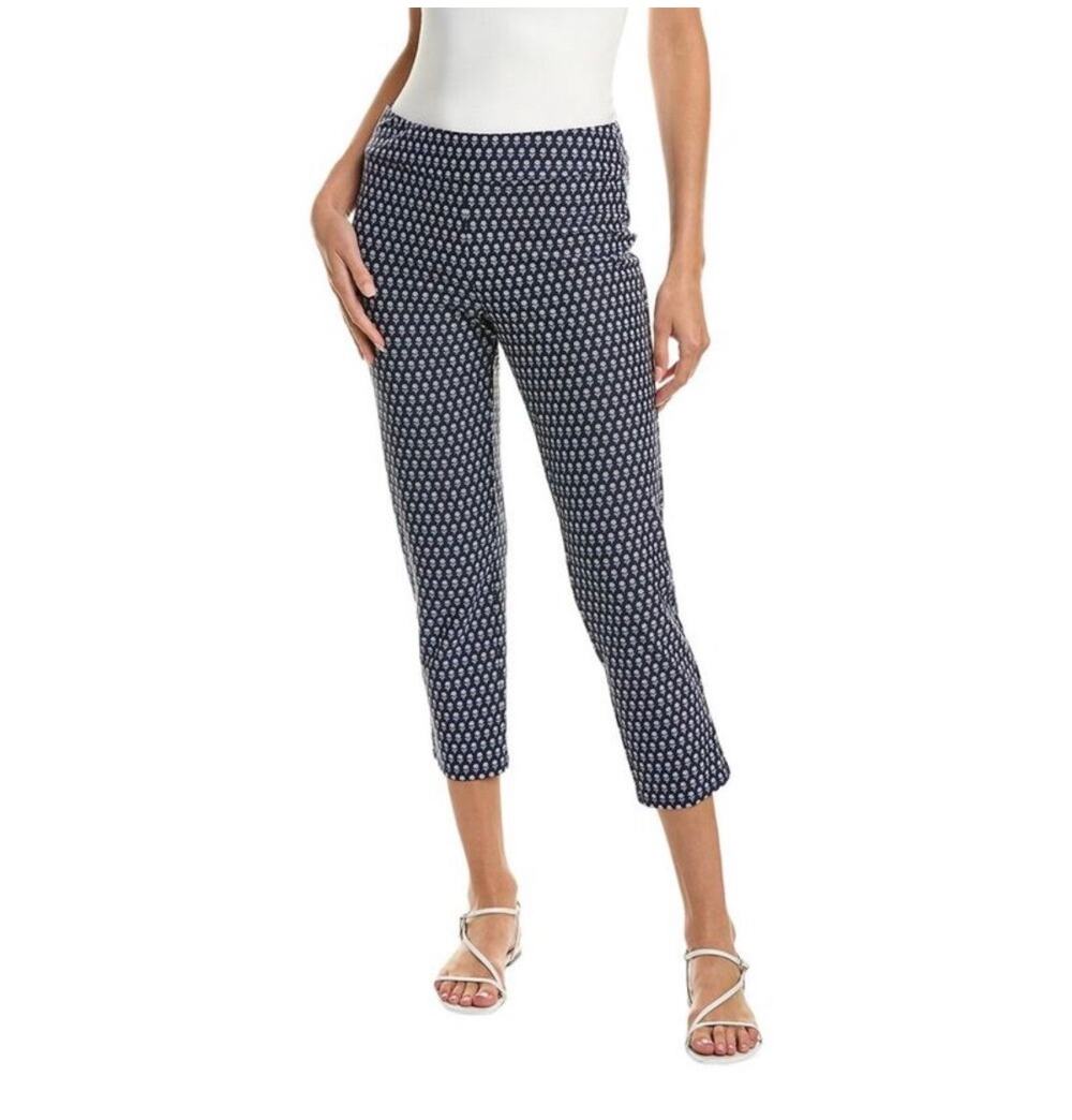 Jude Connally Pants Womens Large Navy Blue Floral Lucia Cropped Pull On Stretch